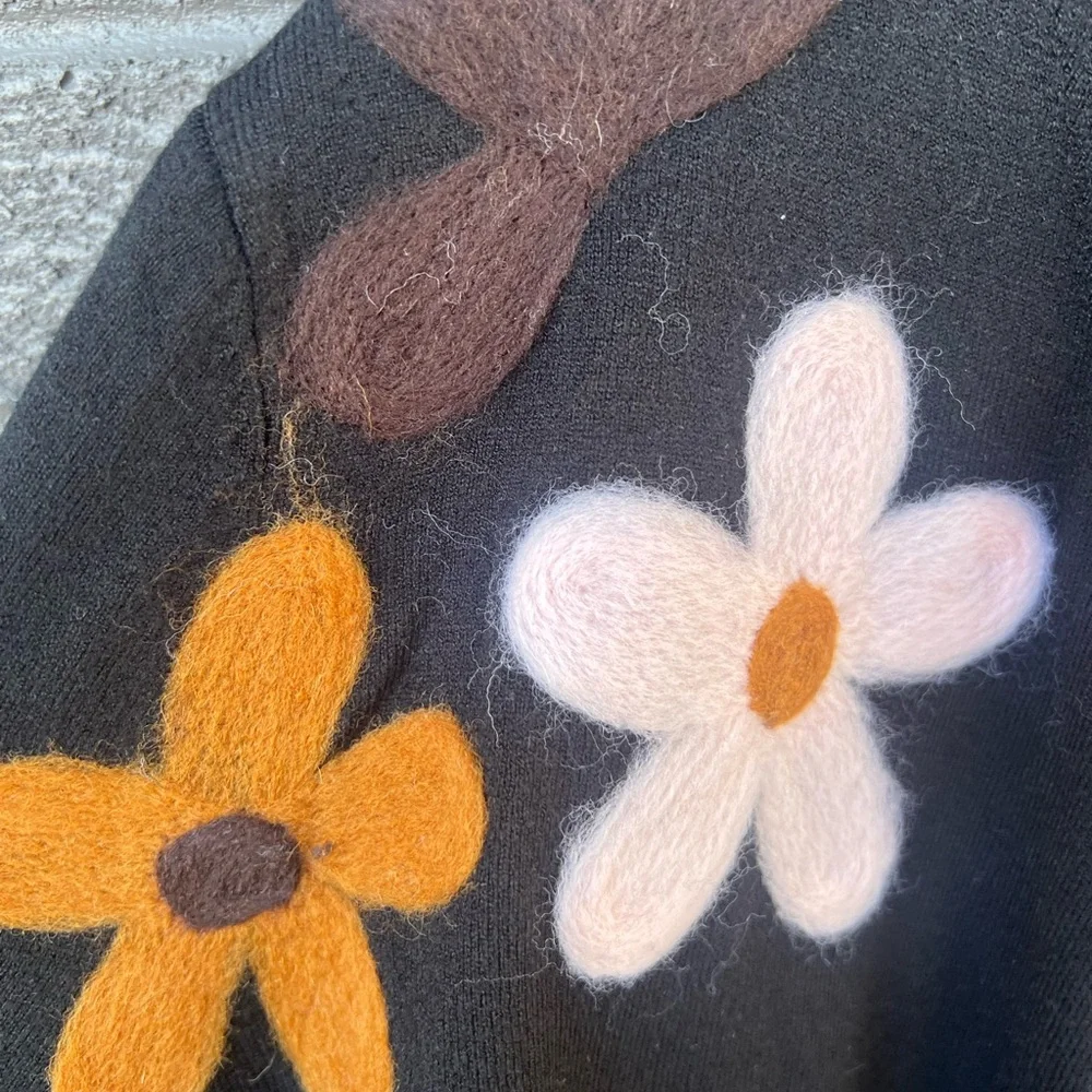 Aaeda Women's Black Cardigan with Floral Accents, no material and care label